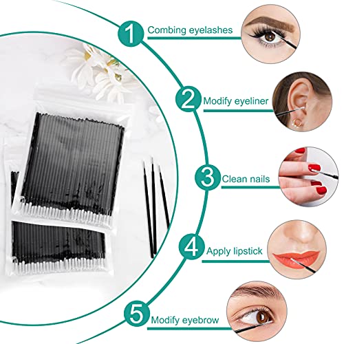 Dming 200PCS Micro Applicators Brushes Mini Cotton Swabs Remove Grafted Eyelash Glue Dedicated Brush Disposable Microswabs for Eyelash Extensions Make up and Lash Clean and Personal Care (Black 1) - color: black 1