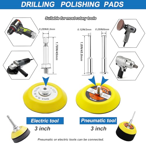 160PCS 3 Inch Sanding Disc Drill Polishing Kit, Headlight Restoration Kit, 60‑10000 Grit Wet Dry Hook and Loop Sandpaper, Drill Sanding Attachment for Car Headlight Metal Wood Resin Polishing - size: 3inch-KIT