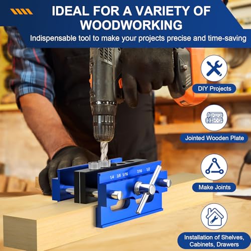 Beaiguna Self Centering Dowel Jig Kit, Drill Guide Jig Block for Straight Holes with 6PCS Drill Bushings, Premium Self Centering Doweling Jig Kit for Woodworking, Adjustable Width Biscuit Joiner Tool