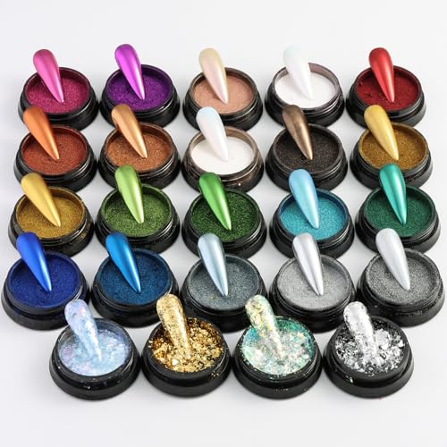Fcozpjk Chrome Nail Powder Set 24 Colors Gold Silver White Peal Chrome Art - color: Chrome Set 2