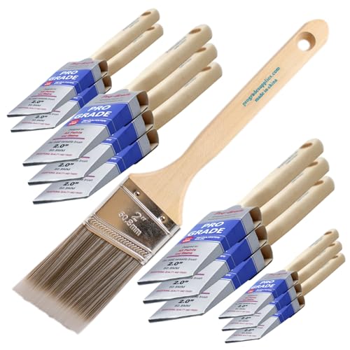 Pro Grade Paint Brushes, 2 Inch Angle Paint Brush, Walls & Trim, 12 Pack - size: 2 inches