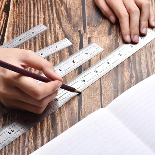 12 Inch Machinist Ruler, 4-Pack Stainless Steel Precision Scale Ruler with Inch/Metric Etched Markings, Dual Side Measuring Rule for Engineers, Drafting, Woodworking - style: 12 Inch