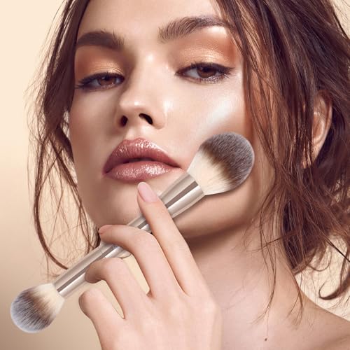 MAANGE Foundation Makeup Brushes, 2Pcs Double Ended Makeup Brush for Blending Liquid Powder Concealer Cream Blush Buffe (Gold) - color: Gold-2pcs
