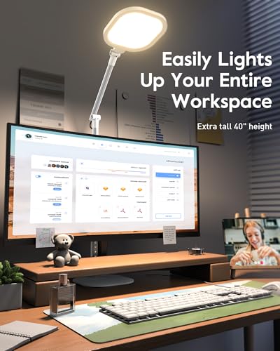 LitONES Tall LED Desk Lamps Home Office, Edge-Lit Eye-Care, 50 Light Modes - size: White 1Pack