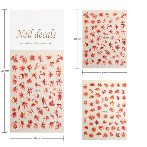 2 Sheets Fall Maple Nail Stickers for Nail Art, Self-Adhesive Nail Decals - color: Fall Maple