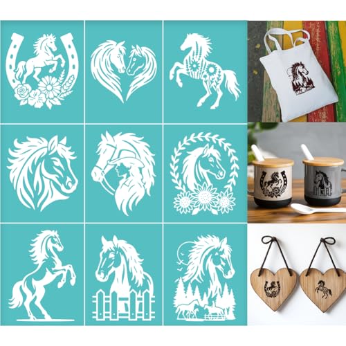 2 Sheets Horse Silkscreen Stencil, Horse Head Drawing Stencils Templates Reusable Self-Adhesive Silk Screen for Painting on Wall Wood T-Shirt Fabric Home Craft Decor - style: Horse