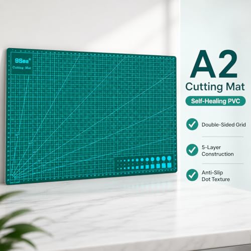A2 Self Healing Cutting Mat, 23.62 x 17.72 in, 5-Ply PVC Craft Board for Rotary Cutters, Sewing, Quilting and Leatherwork, Green - size: 23.6"L x 17.7"W