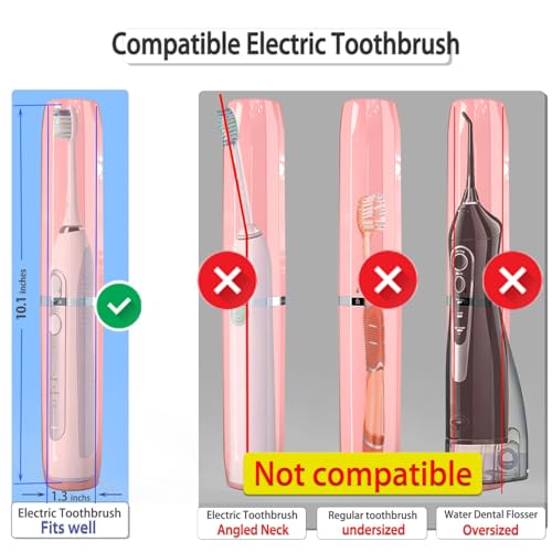 Long Ventilated Electric Toothbrush Travel Case, Portable Holder, Fits Most Standard Straight Electric Toothbrushes (Pink)