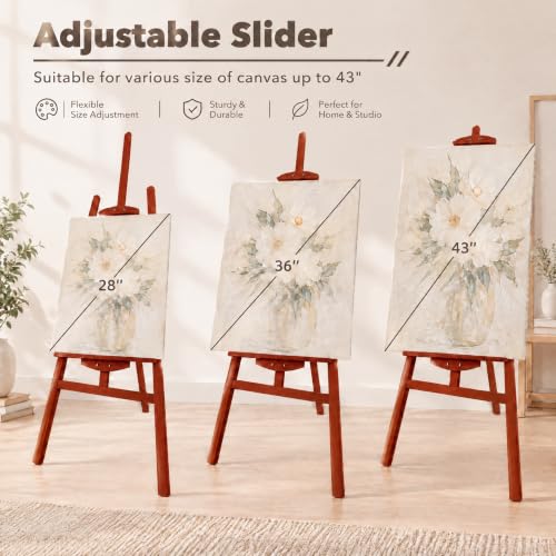 Adjustable Walnut Pine Wooden Painting Easel, Art Easel Stand - color: Walnut
