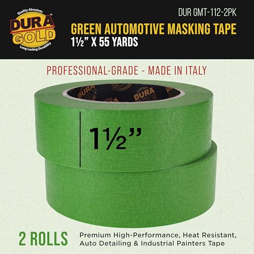 Dura-Gold Green Automotive Masking Tape 1-1/2" (1.41" x 55 Yards), 2 Rolls - size: 1-1/2"