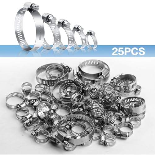 25 Pcs Adjustable Stainless Steel Hose Clamps Assortment, 1/4-2 in (6-51mm)