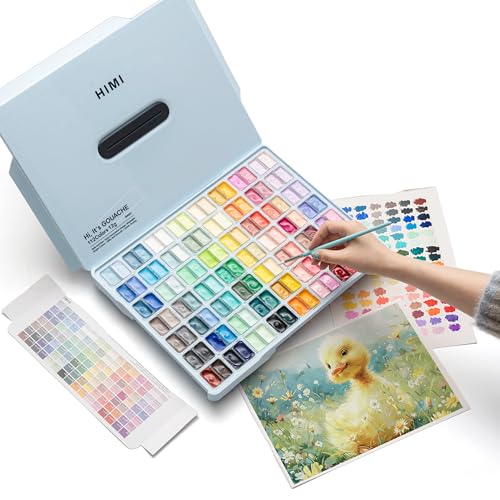 HIMI Twin Cup Jelly Gouache Paint Set, 112 Colors 12g, Jelly Cup Design, Gouache Paint Non Toxic for Canvas and Paper, Art Supplies for Professionals and Beginner (Ice Blue) - color: Ice Blue