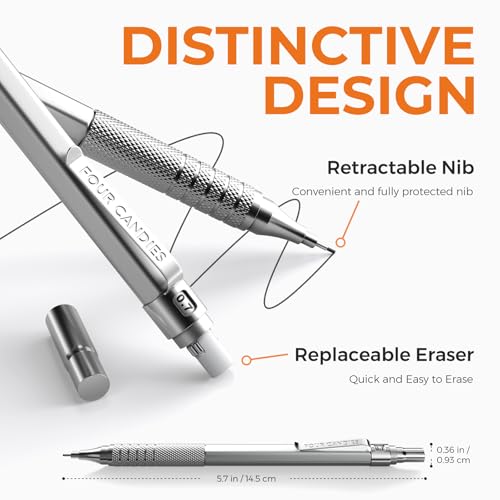 2PCS Metal Mechanical Pencil Set, 0.5mm+0.7mm, Storage Case, Silver - color: Silver (2PCS)