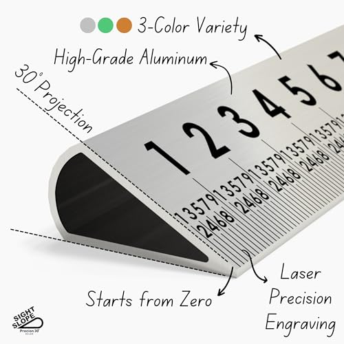 Slope Sight™ 12 Inch 30° Silver Precision Metal Ruler, High-Grade Laser-Engraved Aluminum Ruler for School, Office, Architects, Draftsman, and Engineers (Silver, 12 Inch)
