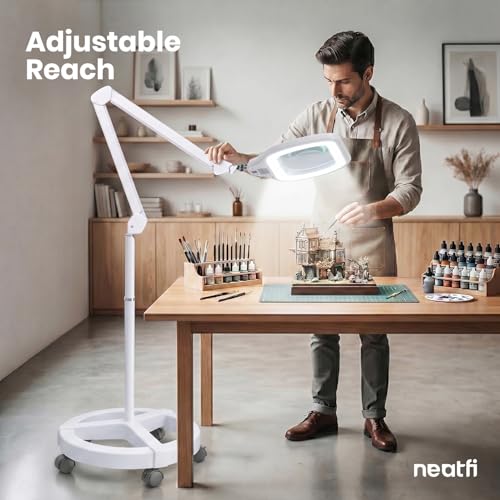 Neatfi LED Magnifying Floor Lamp, 1.75X + 4X, 12W, 6.8-Inch Lens (White) - color: White, size: 6.8 Inches