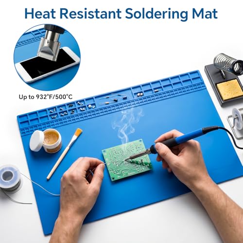 Large Soldering Mat, 27.6"x15.7", Heat Resistant 932°F Silicone - color: Blue