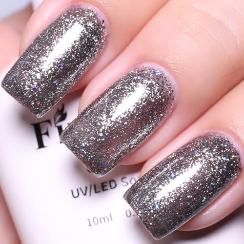 Black Gel Polish Glitter Hema Free 0.34 OZ Same Color Same Top Cover Black Reflective Sparkle UV Polish Christmas Manicure Art DIY - color: G-Black Glitter