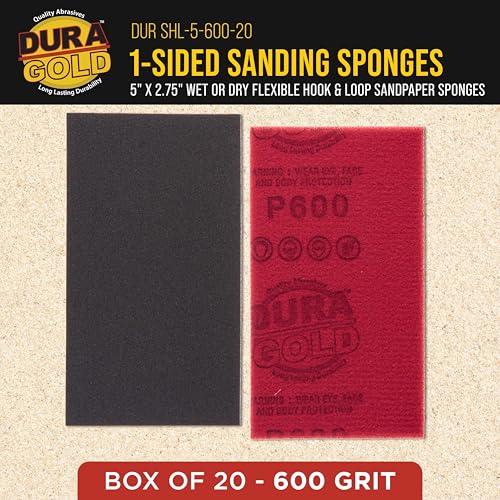Dura-Gold 600 Grit 5" x 2-3/4" Sanding Sponges, Flexible Sandpaper, 20-Pc - style: 600 Grit