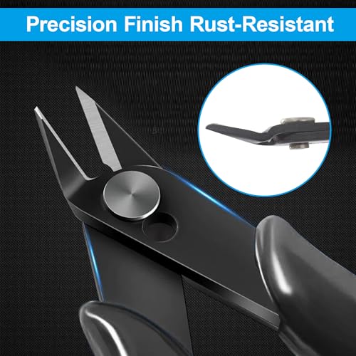 Micro Wire Cutters Precision Flush Cutter Pliers for Jewelry Making Electronics Craft 5 Inch Mini Side Cutting Nippers for Zip Ties Plastic Models and Hobby Projects Black