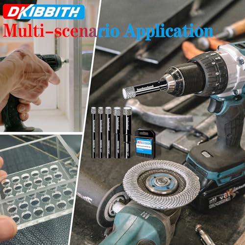 DKIBBITH 7 Pack Dry Diamond Drill Bits & Tile Drill Bits Set for Ceramic, Porcelain, Marble, Granite, Stone, Glass - Round Shank 3/16", 1/4"(x2), 5/16", 3/8", 1/2"+1 Pack Drill Bit 1/4" - size: 7 Pcs Diamond Drill Bit