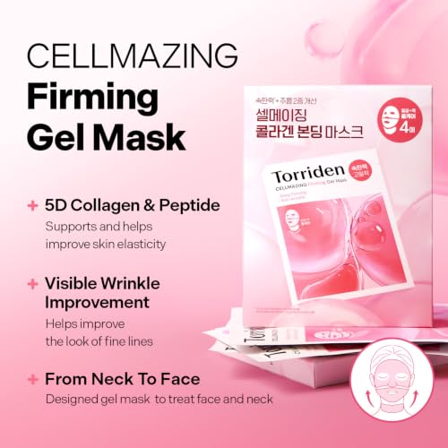 Torriden CELLMAZING Collagen Firming Gel Sheet Mask for Face & Neck (4 Pack) | Smoother, Firmer-Looking Skin with 5D Collagen Complex | Korean Skincare Mask - color: Collagen Gel Mask(Face&Neck)
