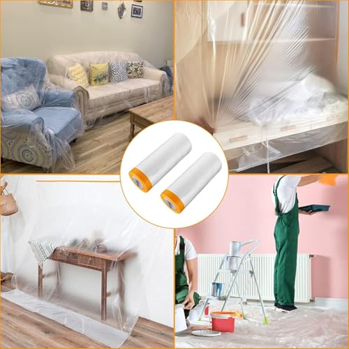 JMIATRY 4Roll Pre-Taped Painter Plastic Sheeting for Painting 4.9Ft X 65.5Ft