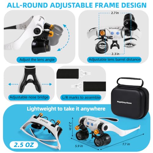Dilzekui Magnifying Glasses for Close Work, 1.5X-15X Magnifier with Light