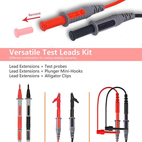KAIWEETS Soft Silicone Electrician Test Leads Kit CAT III 1000V & CAT IV 600V with Alligator Clips and Needle Probe for Fluke/AstroAI/INNOVA Multimeter Electronic Clamp Meter 9PCS (Pack of 2) - size: 9PCS (Pack of 2)