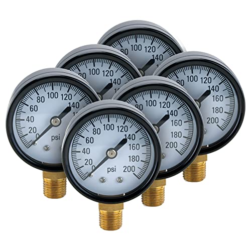 H2O PRO 6 Pack 200 PSI Steel Pressure Gauge with 1/4 Inch Male NPT Connection, Measures Well Water Pressure, Model 024789…