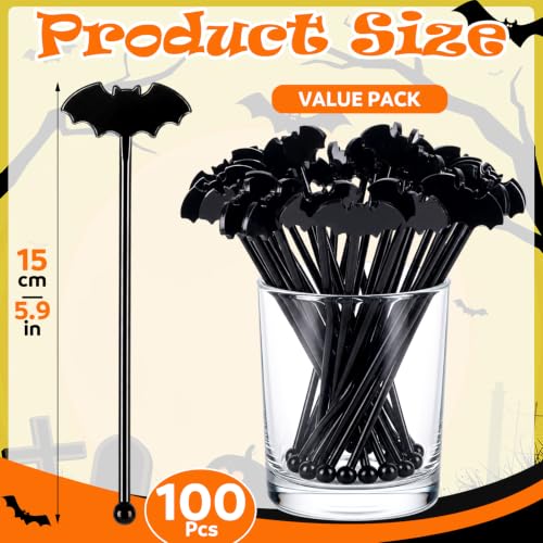 Silifine 100 Pcs Halloween Swizzle Sticks Plastic Bat Drink Stirrers - style: Bat