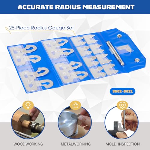 25 Pc Radius Gauge Set 1/64''-1/2'' Gauges with Holder, 3602-5021