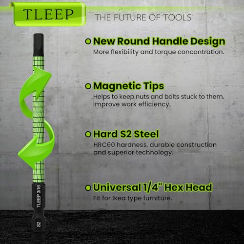 7Pcs 1/4" Hex Head Allen Wrench Drill Bits, SAE 3/16", 4" Long Hex Key Drill Bit Set, Magnetic Tips Screwdriver Socket Bit Set for Ikea Type Furniture (S2 Steel), Black Green - size: Set 11: 3/16"