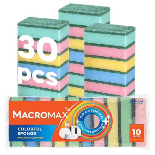 Macromax Colorful Dish Sponges 30 Pack, Non-Scratch Kitchen Sponge Set