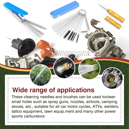 Carburetor Carbon Dirt Jet Remove Cleaner with 26 Cleaning Wires Set 20 Cleaning Needles 10 Nylon Brushes 2 Sharp Pick for Motorcycle ATV Moped Welder Carb Chainsaw Spray Guns Torch Tips