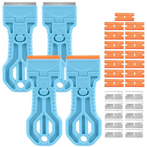 4 Pack Razor Blade Scraper, 25 Blades, Long Handle Scraper Tool (Blue) - color: Blue