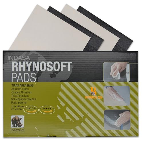 Indasa Rhynosoft Foam Sanding Pads - 4.5" x 5.5", Hook and Loop, 1200 Grit, Redline, Flexible, Tear-Resistant, Ideal for Automotive, Wood, & Finishing (Pack of 20 Pads) - size: 1200-Grit 20 Pads Redline
