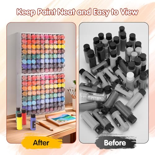 Krafetto 2 Pack 80-Grid Paint Organizer for 2 Oz Bottles, Wall Mount - color: 2pc white paint rack