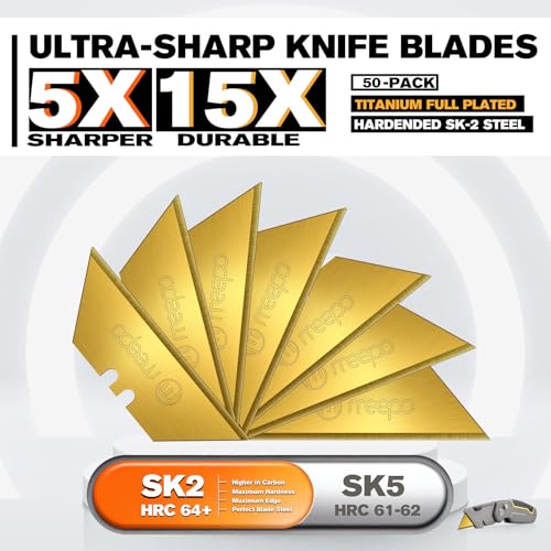 M MEEPO Utility Knife Blades, Never Rust, Titanium SK-2 Steel, 50-Pack - color: Titanium 50-pack