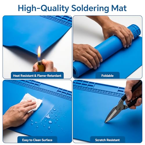 Large Soldering Mat, 27.6"x15.7", Heat Resistant 932°F Silicone - color: Blue