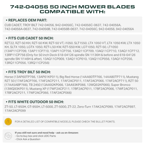 UDC Parts 742-04056 Mower Blades Replacement for Cub Cadet 50 Inch, 3 Pack - size: 17-3⁄4 - 6 point star