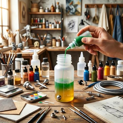 10Pcs 1oz/30ml Paint Bottles, Airbrush Paint Bottle Jars Clear Empty Plastic Mixing Squeeze Bottles with Ball Jar Resealable Scale Mixer