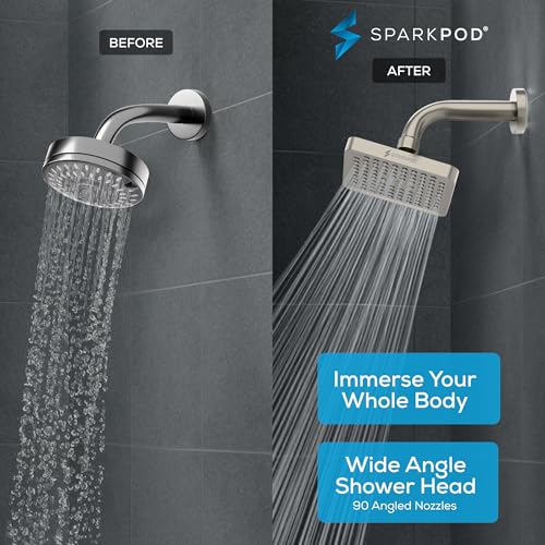 SparkPod Rain Shower Head, 6 Inch Square, Elegant Brushed Nickel Finish - color: Elegant Brushed Nickel, style: 6 Inch Square