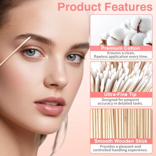 200PCS Pointed Cotton Swabs - 4in Disposable Precision Tip Cotton Buds Thin Micro Swab Cotton Sticks Applicators for Eyelash Extensions, Makeup, Tattoo Permanent, Cleaning,Microblading Supplies - size: 200 Count