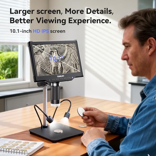 TOMLOV DM10 Digital Coin Microscope with Light, 10.1" Soldering Magnifier