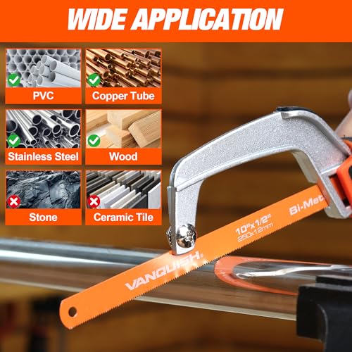 VANQUISH Aluminum Frame Mini Wood Hack Saw with 2 Piece Extra Flexible Bi-Metal HSS Blades Cutter Hand Hacksaw for Woodworking and Metal NW4851 - size: Hacksaw with extra blades