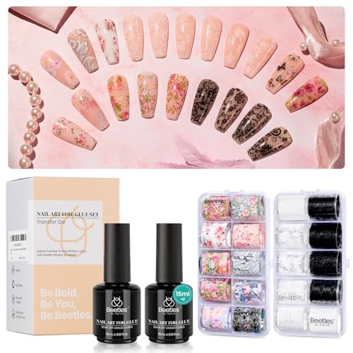 Beetles Nail Art Foil Glue 2 x 15 ml, Soak-Off UV/LED Gel Polish Adhesive - color: B-Clear-2