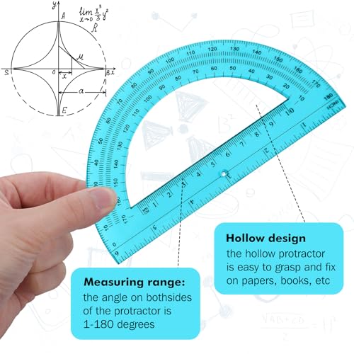 Zonon 2 Pcs 6 Inch Plastic Protractor 180° Math Protractors, Blue - color: Blue