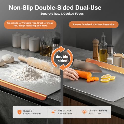 Titanium Cutting Boards for Kitchen, Double-sided non-toxic Pure Titanium Cutting Board, Dishwasher Safe Chopping & Kneading Board for Meat, Fruits, Vegetables & Baking,16 * 12 - size: 16"L x 12"W