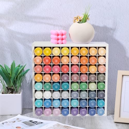 64 Grids Craft Paint Storage Organizer, Wall-mountable Paints Holder, Stackable Paint Bottle Rack Stand for 2oz Acrylic Craft Paints