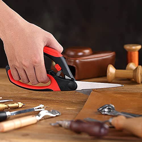 LIVINGO 10" Spring Action Fabric Scissors Heavy Duty Sewing Shears - color: Black/Red